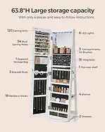 SONGMICS 6 LEDs Lockable Mirror Jewelry Cabinet, 360° Swivel Jewelry Organizer - Image 5