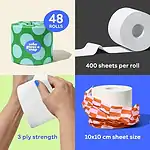 Who Gives A Crap 100% Recycled 3 Ply Double Length Toilet Paper Rolls, 400 Sheets, Pack of 48 - Image 4