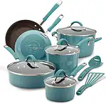 Rachael Ray 16344 Cucina Hard Porcelain Enamel Nonstick Cookware Set, 12-Piece, Agave Blue