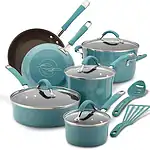 Rachael Ray 16344 Cucina Hard Porcelain Enamel Nonstick Cookware Set, 12-Piece, Agave Blue